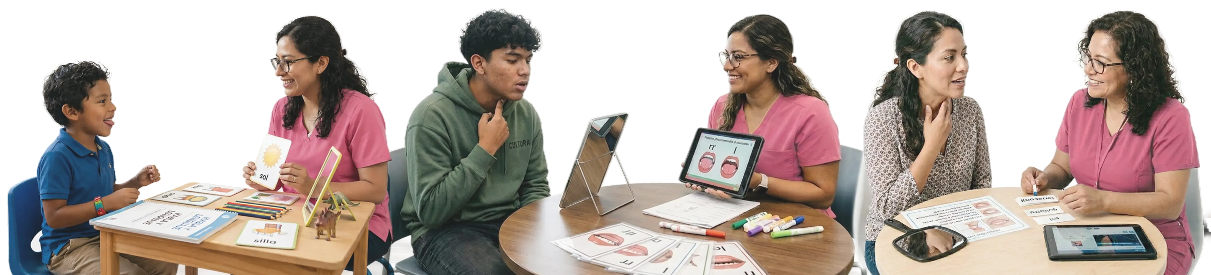 Terapeuta de Vocálida en una sesión con un niño y un joven